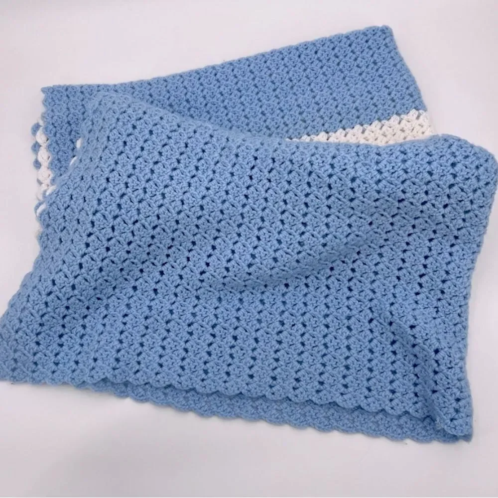 Hand Knit Crochet Throw Blanket 49.5